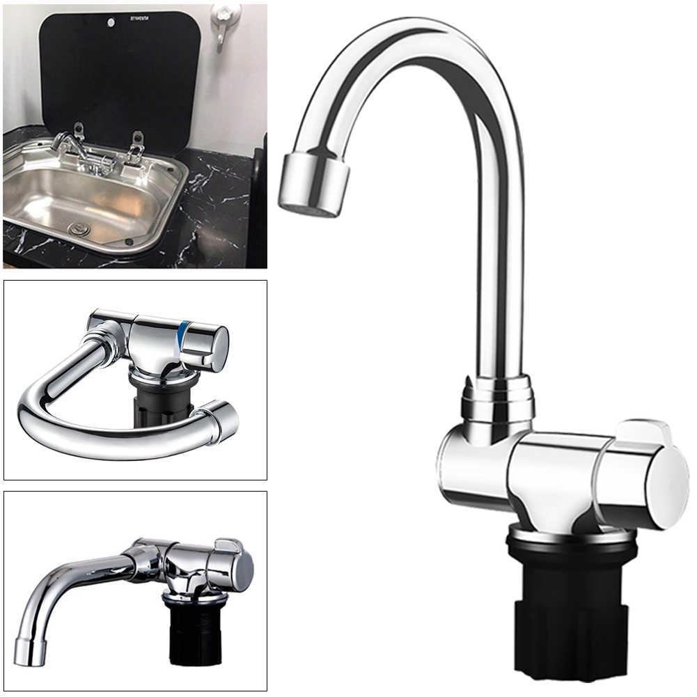 Nieuwe opvouwbare keukenkraan 360 dgree rotatie wastafel Water Tap enkele handgreep koud warmwatermixer kraan voor RV Boat Camper Trailer