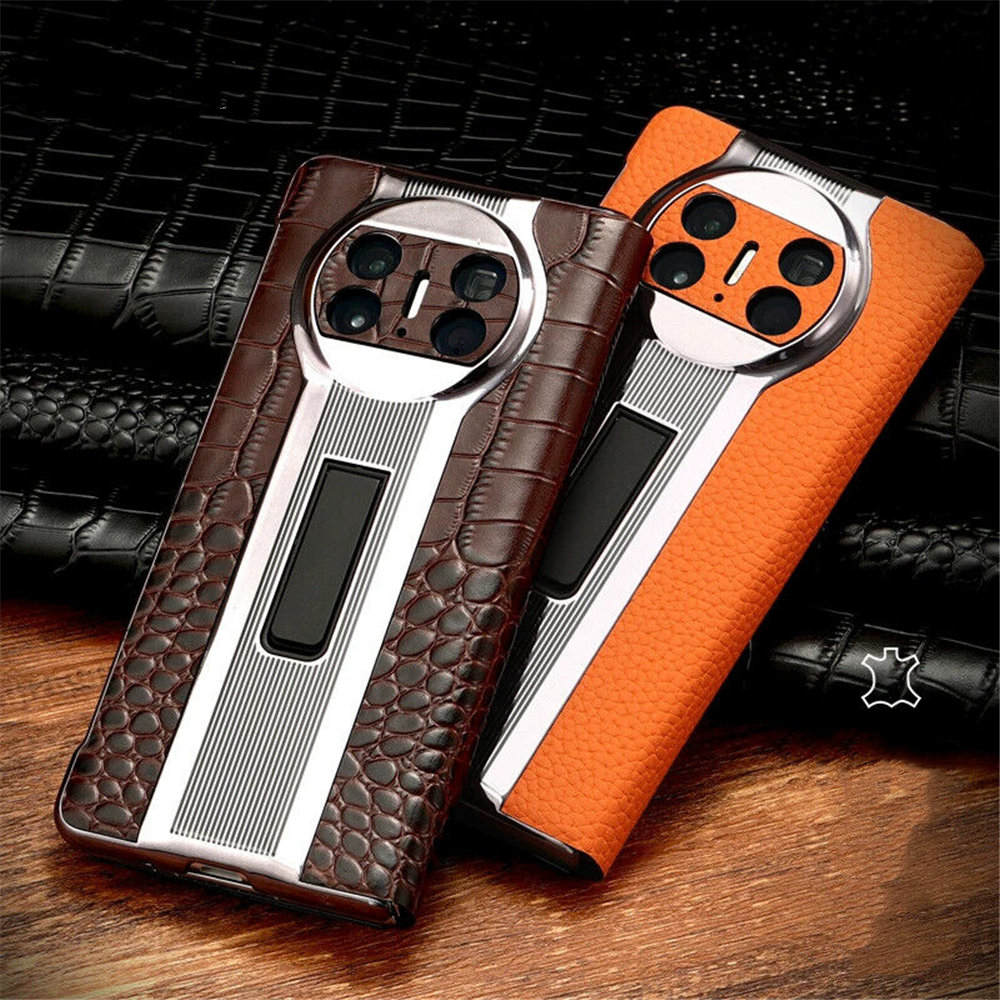 Подлинная кожаная корпуса для Huawei Mate X3 Crocodile Holder Holder Hyge Cover Plam