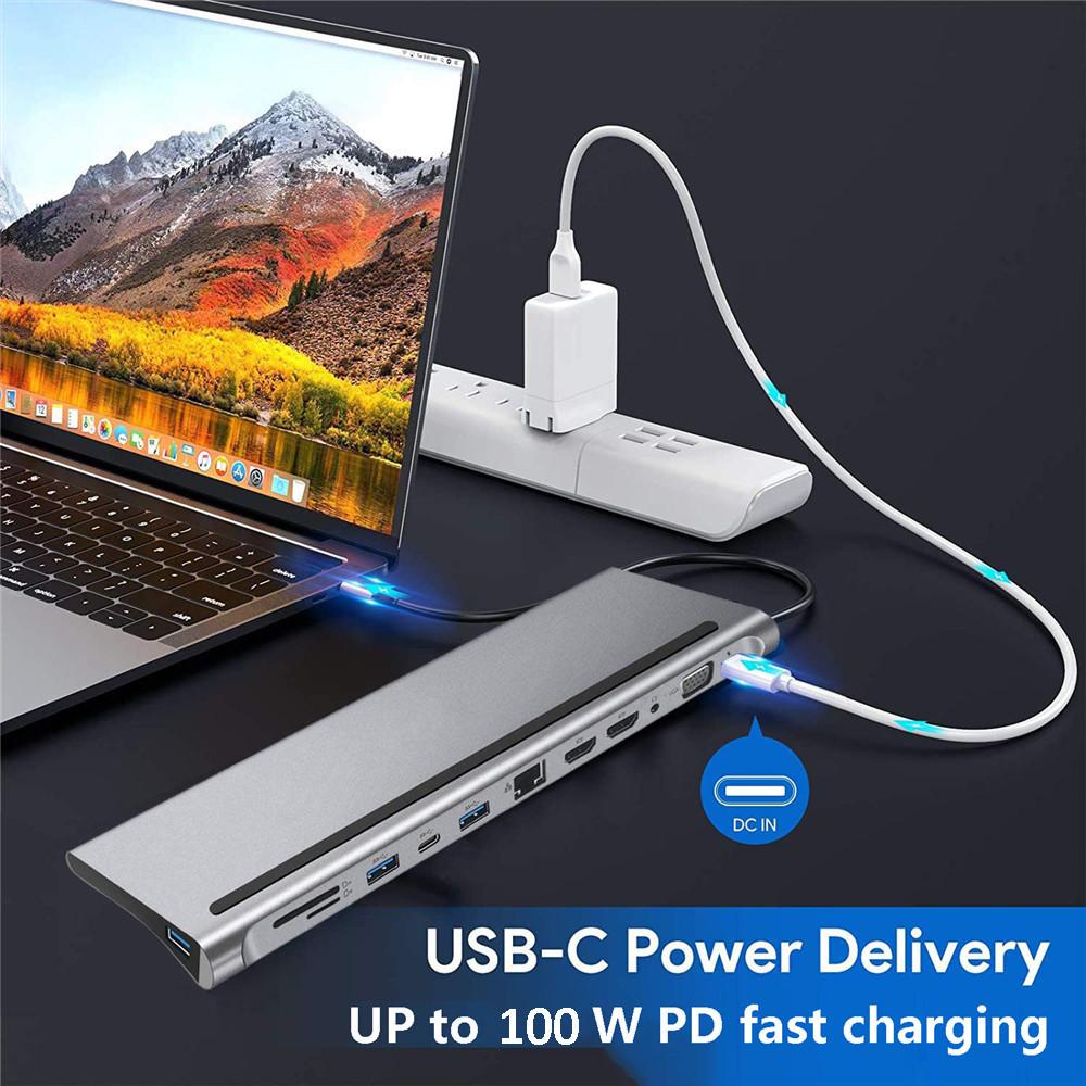 Hubs MZX Docking Station Laptop USB Hub Tipo C para Hdmicompatível VGA 3.0 2.0 Dock PD 100W para MacBook Sony HP Dell XPS Lenovo Asus