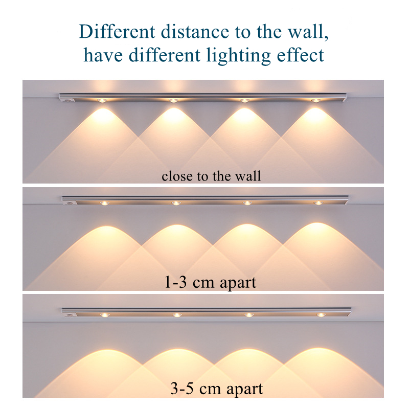 Pod szafką LED LED Motion Lights, Super Cienki pasek USB, 3 tryby światła, ściemnianie, nocne światło, do szafy szafy kuchennej Sypialnia 60 cm