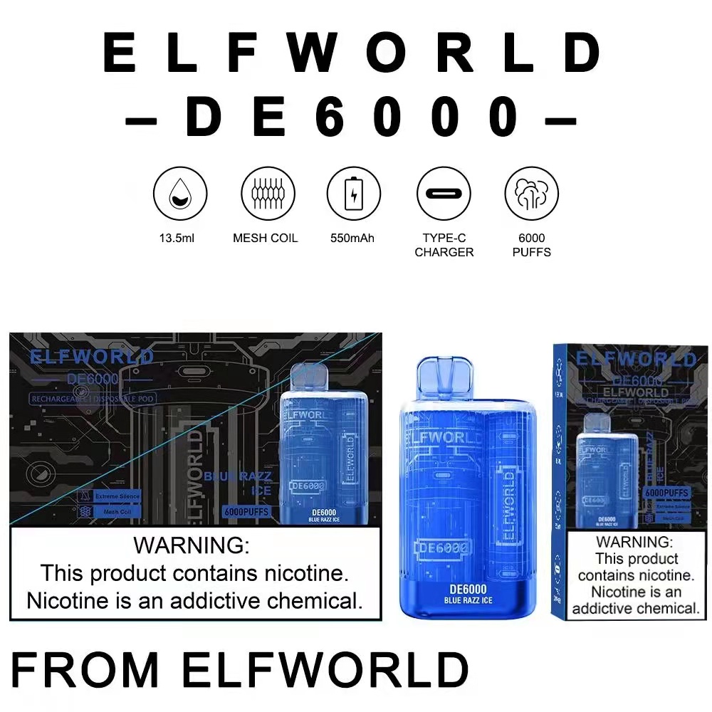 atacado ELFWOULD 6000 Puffs Vape Pen Descartável E Cigarro Com 600mAh Bateria Recarregável 13ml Pod Pré-preenchido VS Elf Bars Elfworld Crave original