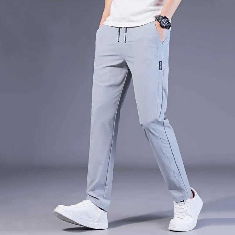 2023 Ice Silk Men's Trousers Summer Quick Drying Gym Pants Thin Solid Fashion Pockets Casual Straight Pantalon good P230529