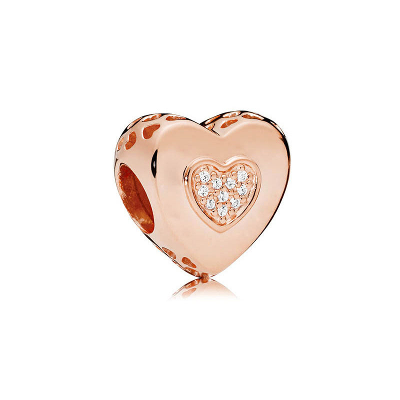 925 pond zilveren nieuwe mode charme originele ronde kralen, roségouden liefde driezijdige kralen zirkoon hangende diy accessoires kralen, compatibele pandora armband, kralen