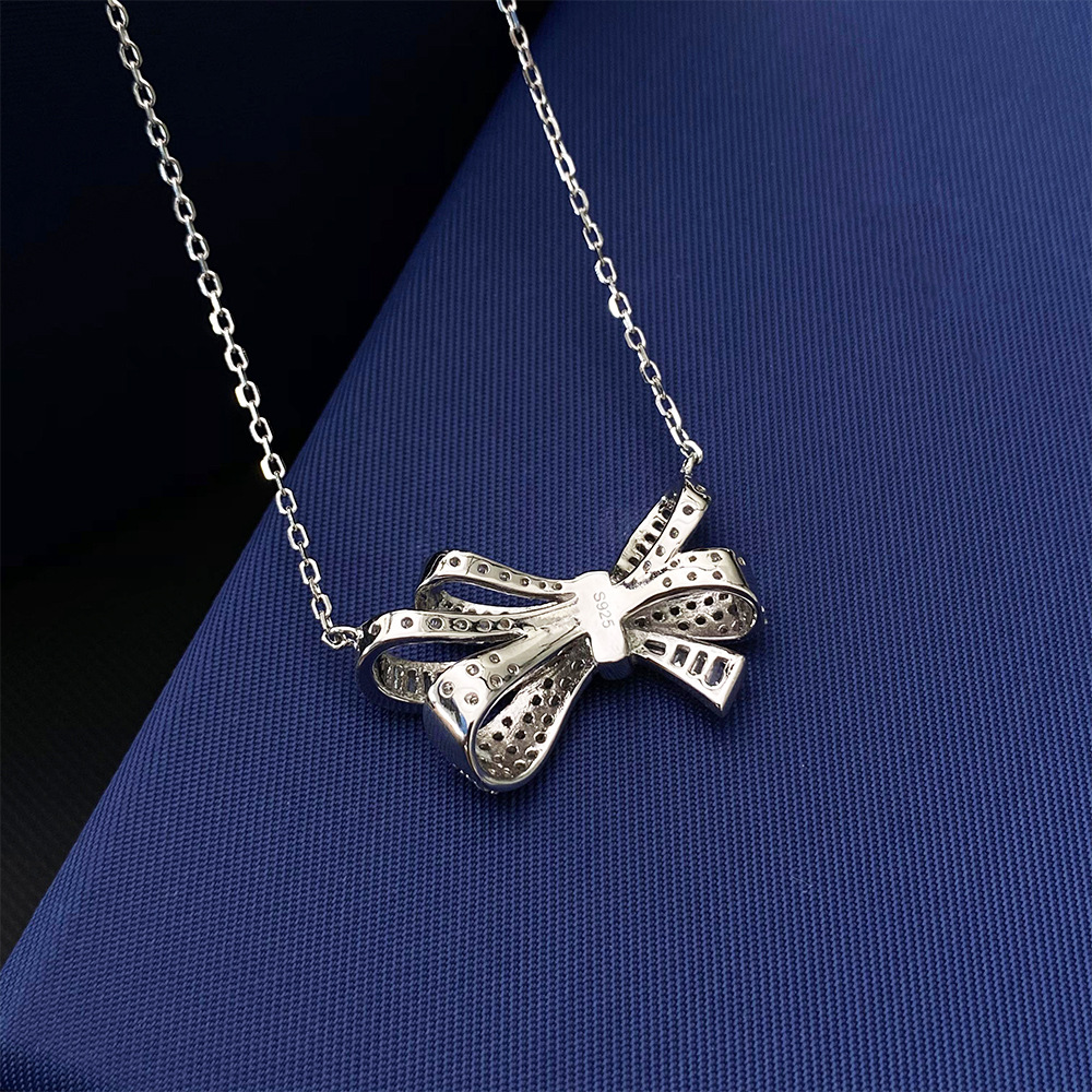 2021 Charm Bowknot Moissanite Pendant 100% Real 925 Sterling Silver Wedding Pendants Necklace For Women Bridal Choker Jewelry