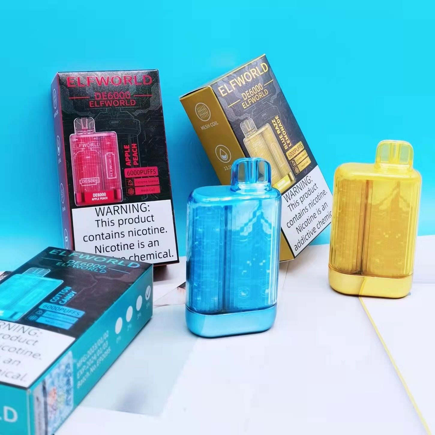 Direto da fábrica Elfworld DE6000 puffs Caneta Vape descartável Preço original de fábrica Cigarro eletrônico Mesh Coil Bateria recarregável Vários sabores para escolher