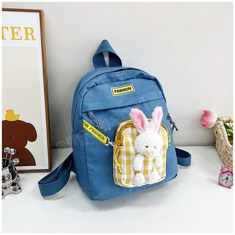 Mochila de dibujos animados para niños, mochila escolar de conejo de peluche para guardería, bolso de hombro para niños de Color contrastante, bolsa de libros portátil de gran capacidad