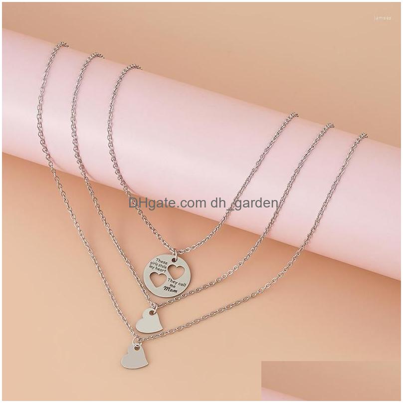 pendant necklaces tulx 3pcs stainless steel love heart necklace mother daughter for women girl family mom jewelry
