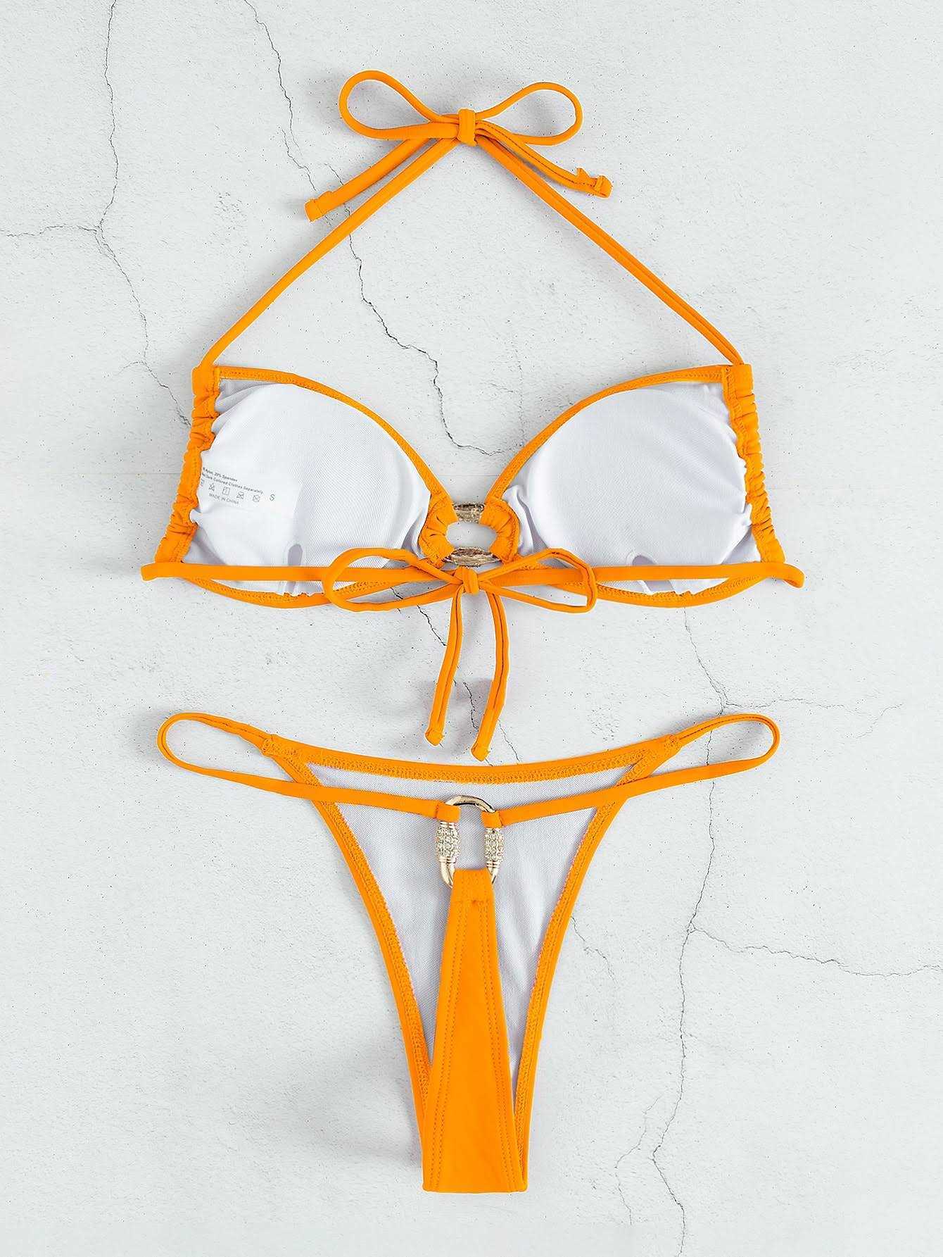 Swim Wear Ring Linked Halter Bikini 2023 Women Thong Swimwear Fa Sexy Swimsuit Brazilian Beachwear Bathers Bathing Swimming Swim Suit AA230529