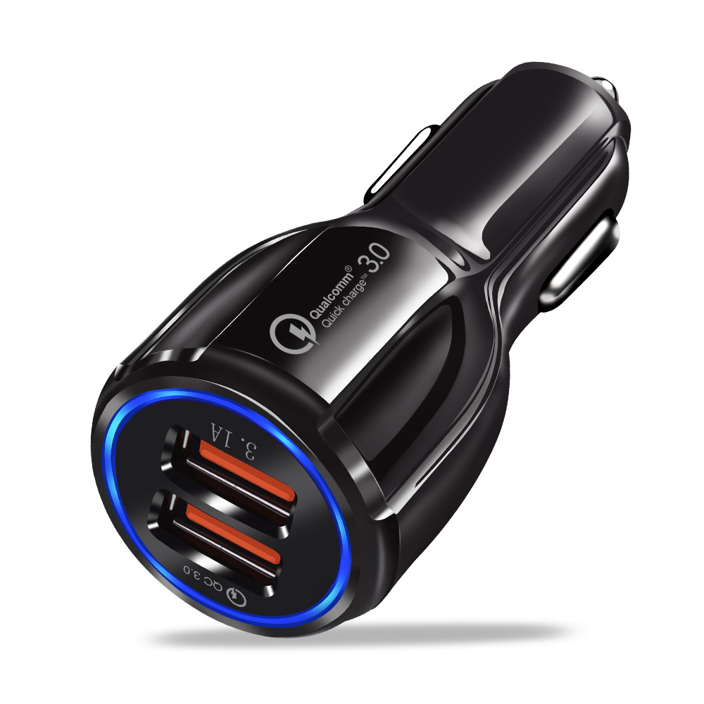 QC3.0 Fast Quick Car Charger Dual Ports 3.1A LED Light Usb Power Adapter For Iphone 14 13 12 Samsung ipad smartphone