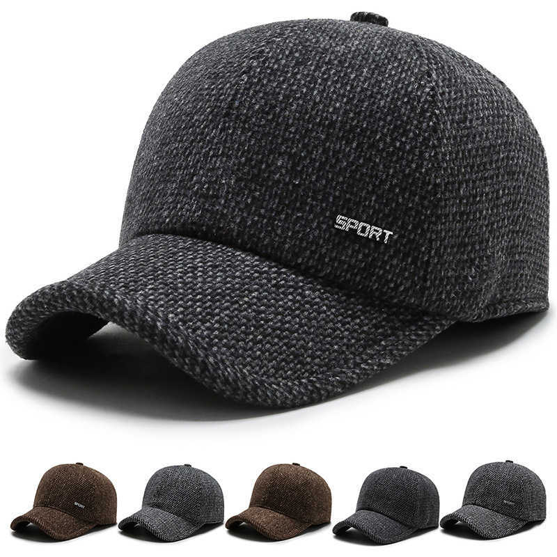 Snapbacks outono de inverno de inverno de velhice de idade média de algodão chapéu de algodão que quente boné de beisebol à prova de vento e à prova de frio G230529