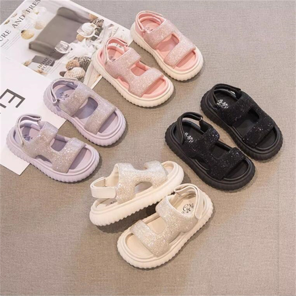Summer Girls' Sandals New Children's Soft and Non slip Shoes Elegant and Comfortable Water Diamond Princess Shoes size26-35
