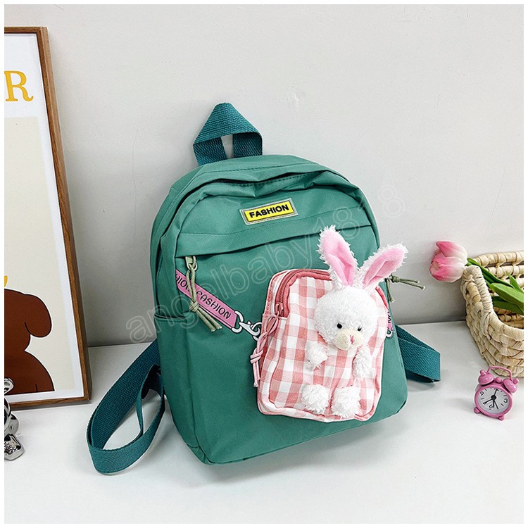 Mochila de dibujos animados para niños, mochila escolar de conejo de peluche para guardería, bolso de hombro para niños de Color contrastante, bolsa de libros portátil de gran capacidad