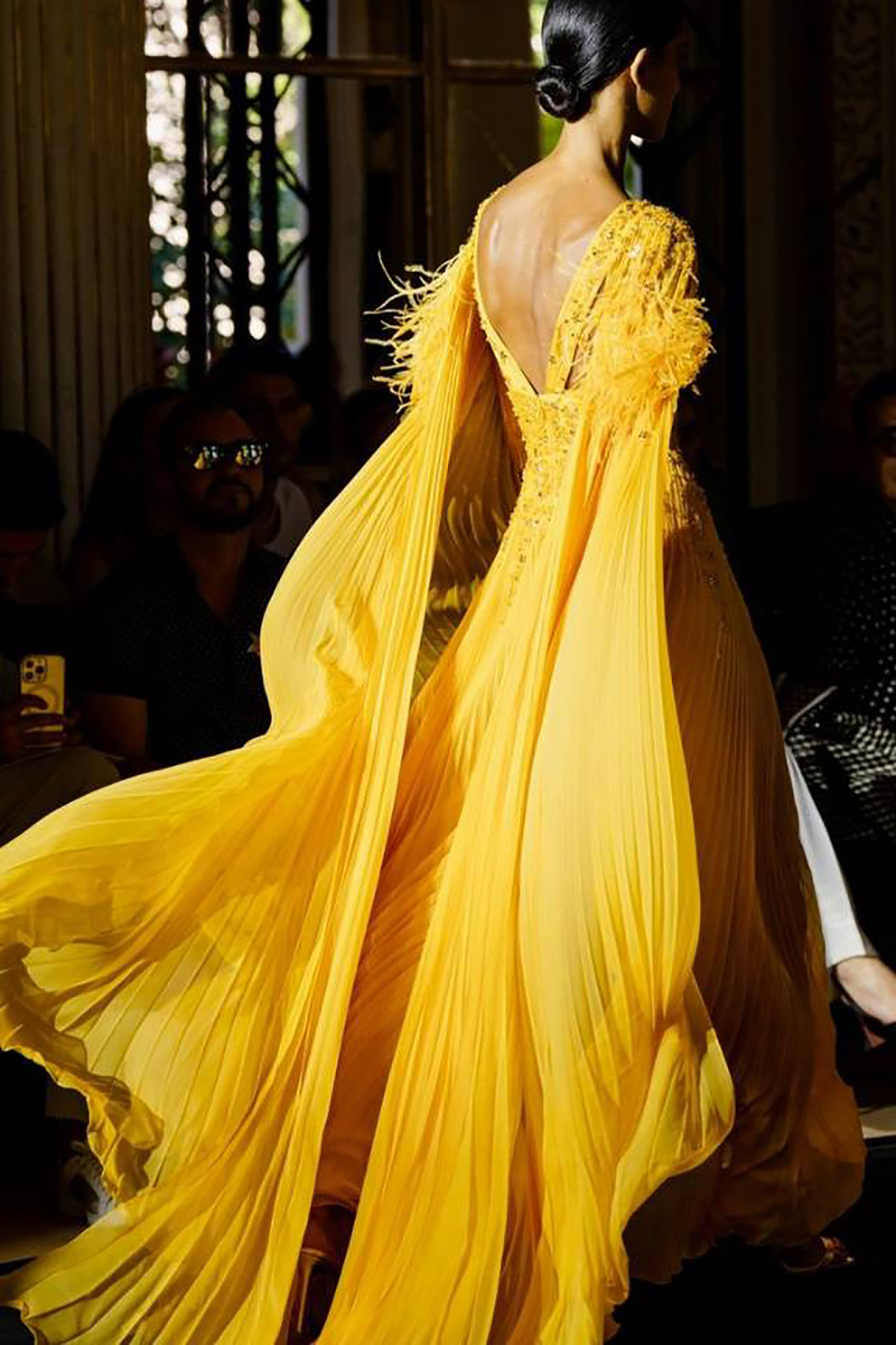 Glamoor A-line balo elbiseleri Art Deco esintili boyun tül başvuranları Arka Plitss Split Pleats taban uzunluğu özel yapılmış artı boyutu parti elbisesi vestido de noite