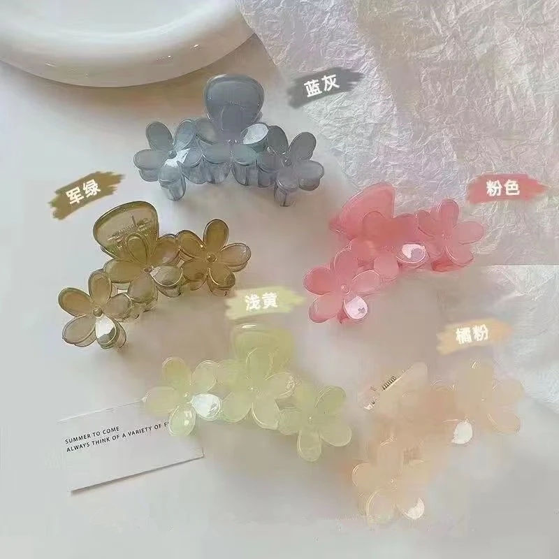 韓国の新しいファッション9cm中サイズのプラスチックヘアクリップクローシンプルゼリースクラブカラーフラワーサメのクリップヘアアクセサリー