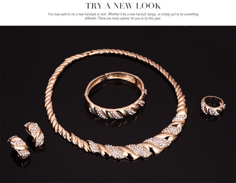 Nya afrikanska smycken sätter guldfärg trendig halsband örhängen armband kvinnor guldfärg smycken set bröllopstillbehör 20122287p