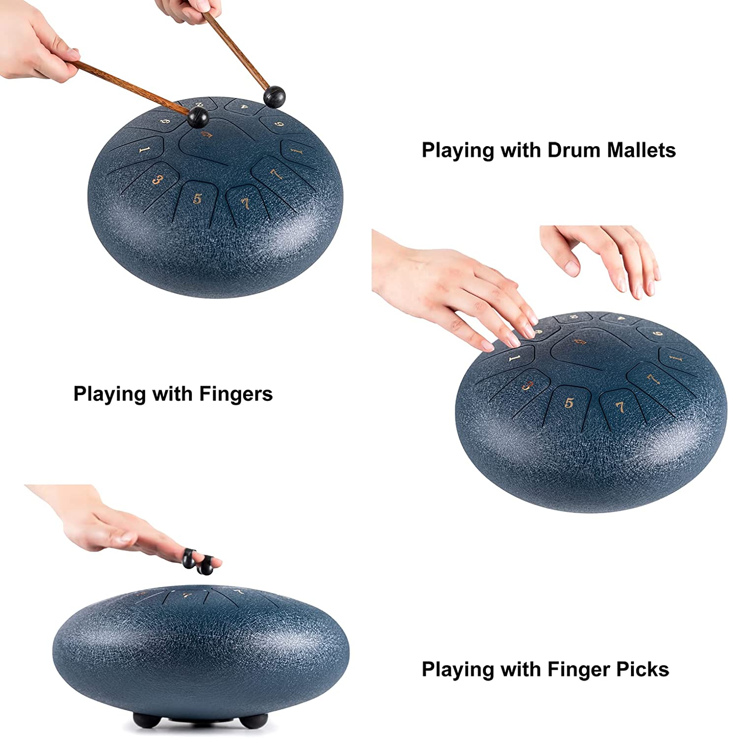 Tamburo lingua in acciaio Handpan C major 11 Note Tamburo lingua da 12 pollici con bacchetta regali bambini