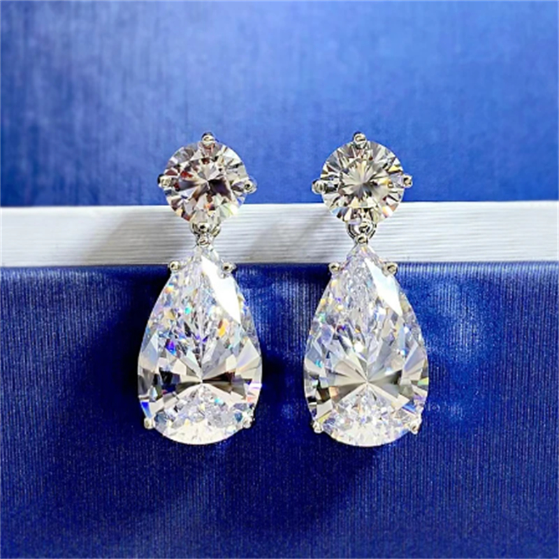 Vattendroppen Moissanite Diamond Dingle Earring 100% Real 925 Sterling Silver Wedding Drop örhängen för kvinnor lovar smycken gåva