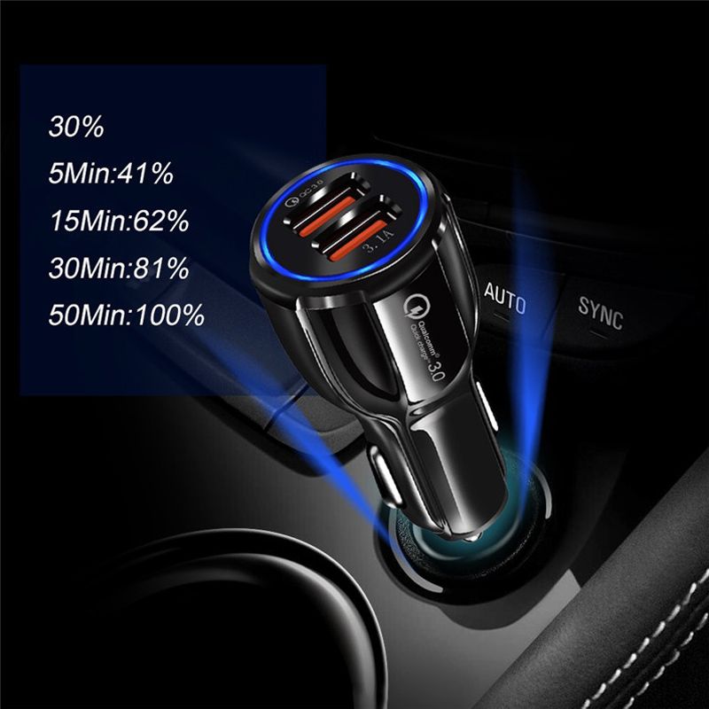 QC3.0 chargeur de voiture rapide rapide double Ports 3.1A lumière LED adaptateur secteur USB pour Iphone 14 13 12 Samsung ipad smartphone huawei
