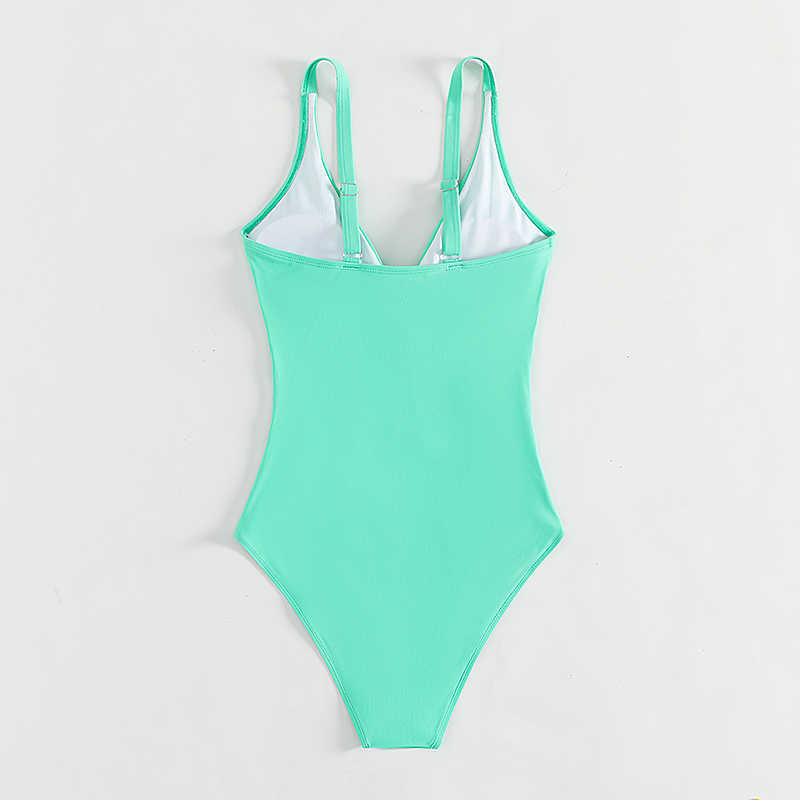 Zwemkleding 2023 V nek één stuk zwempak vaste groene badmode vrouwen badpak fa zwemmen zomer strandkleding bodysuit aa230529