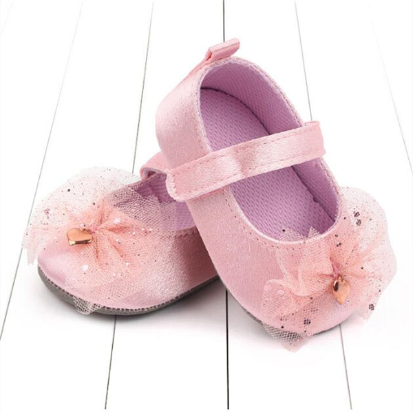 Baby Shoes Newborn Toddler Infant Baby Girls heart-shaped Bow-knot Shoes Soft Sole Anti-slip Baby First Walker For 0-18Months