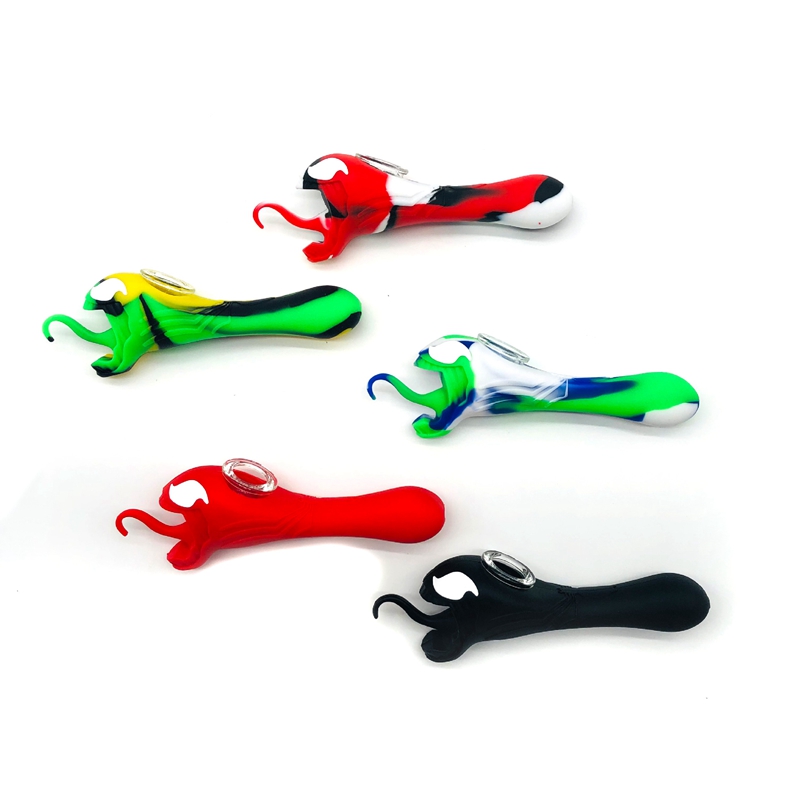 Fumer Coloré Pipes À Main En Silicone Portable Serpent Araignée Style Filtre En Verre Amovible Nineholes Cuillère Bol Herbe Tabac Porte-Cigarette Waterpipe Bong DHL