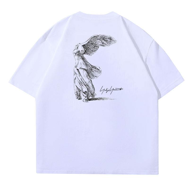 Designer Männer T-Shirt Frauen T-Shirt Y3 Sommer 23Ss abstraktes Engel Muster Kurzarm Baumwolle Freizeit High Street Round Hals Lose T-Shirt