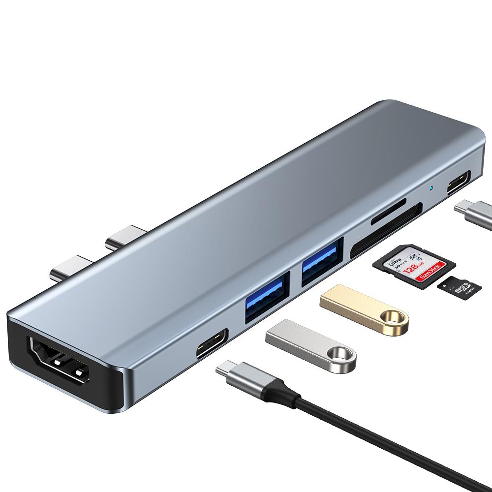 Estações 7 em 1 USB Hub C Adaptador de cubo USB C Estação de docking adequada para MacBook Pro Apple para Nintendo Switch USBC Tipo C 3.0 divisor