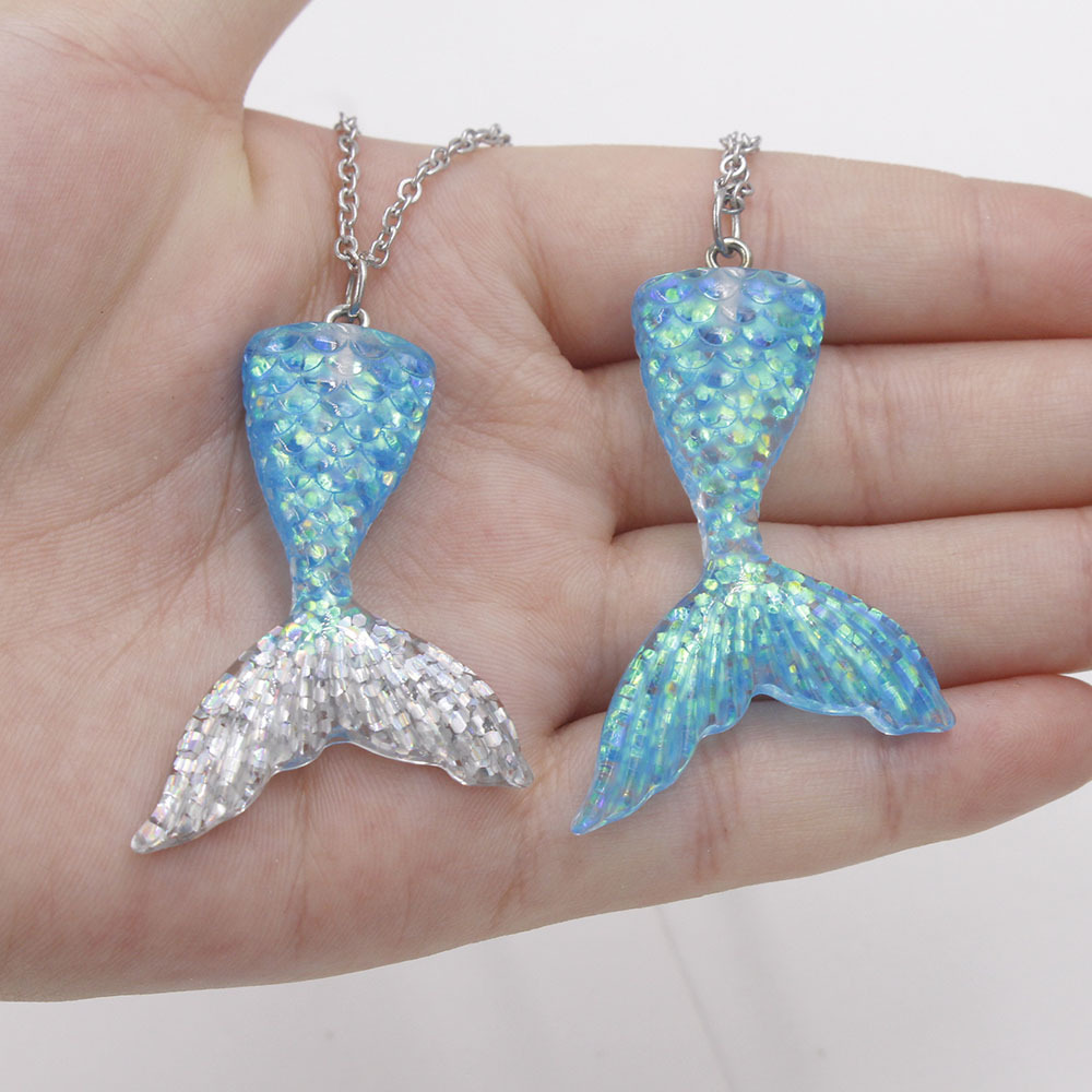 Gradual Mermaid Necklace Creative Fish Tail Pendant Necklace Cute Children's Gift Fashion Accessories