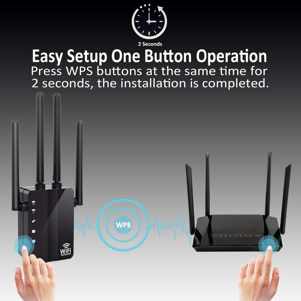 Routers Kuwfi 300/1200 Mbps Wiless WiFi Repeater WiFi Extender Dual Band AP Router WiFi Amplificateur Signal à longue portée
