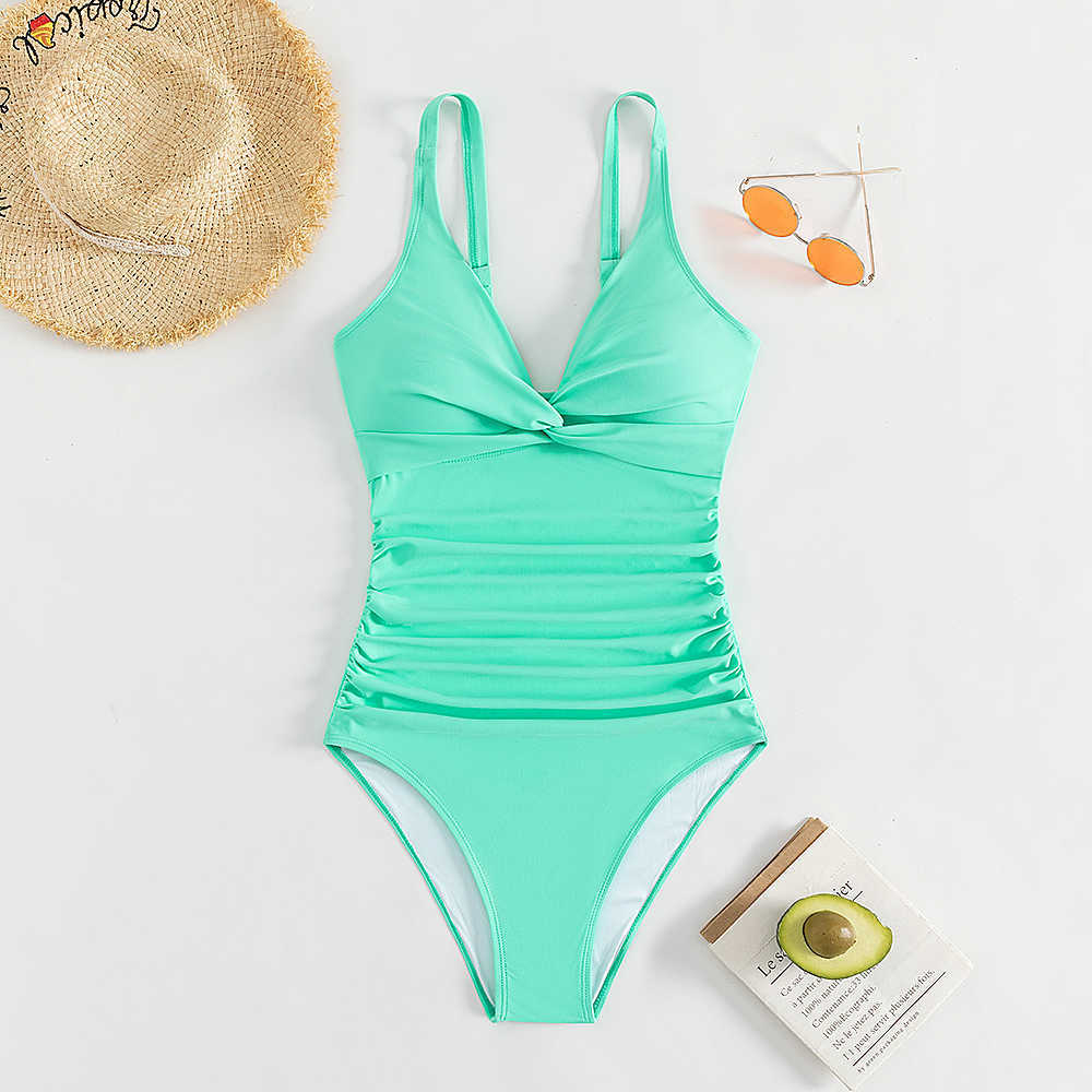 Zwemkleding 2023 V nek één stuk zwempak vaste groene badmode vrouwen badpak fa zwemmen zomer strandkleding bodysuit aa230529