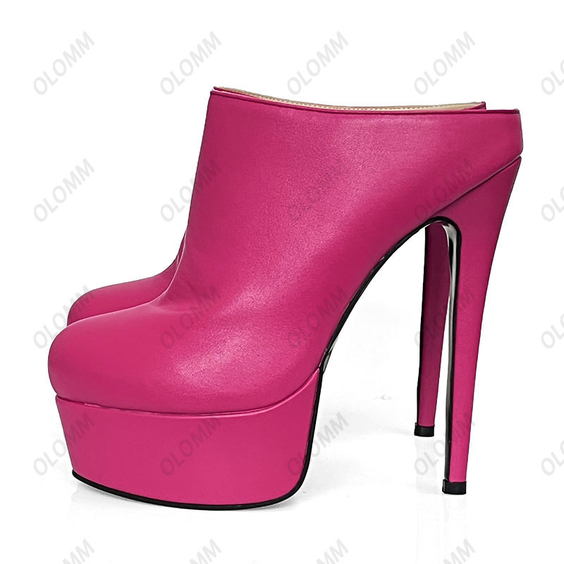 Olomm, zapatos de tacón fino hechos a mano para mujer, zapatos de tacón alto con punta redonda mate, hermosos zapatos de Club nocturno rojo fucsia púrpura para mujer, tallas de EE. UU. 5-20