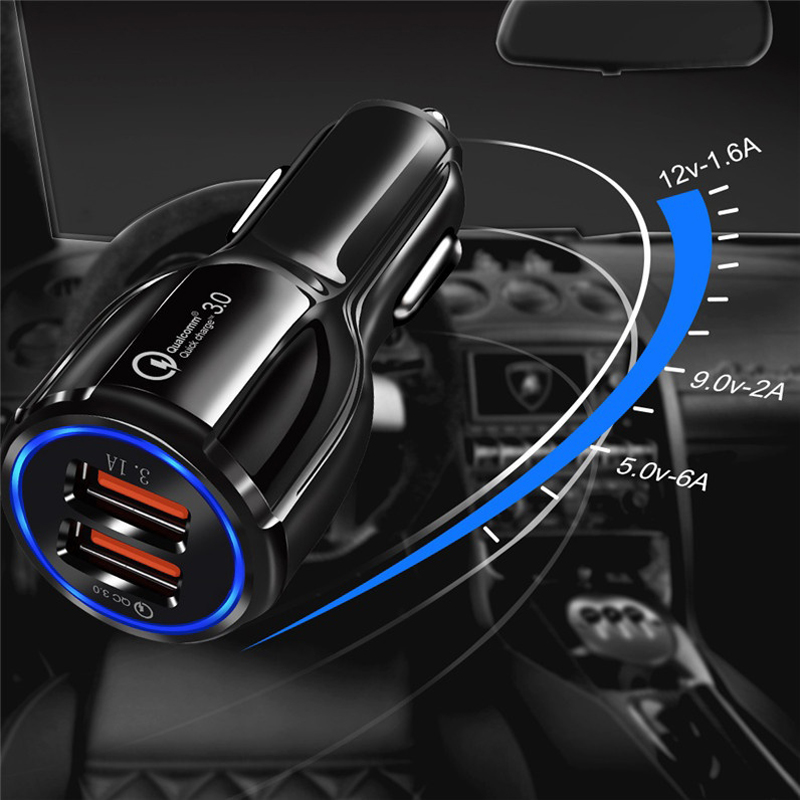 QC3.0 chargeur de voiture rapide rapide double Ports 3.1A lumière LED adaptateur secteur USB pour Iphone 14 13 12 Samsung ipad smartphone moto