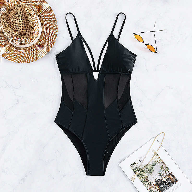 Zwemkleding 2023 V nek één stuk zwempak Solid Black badmode vrouwen badpak fa zwemmen zomer strandkleding bodysuit aa230529