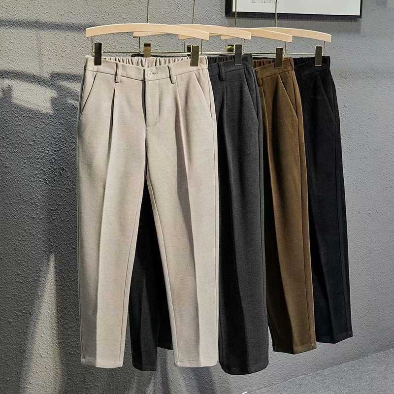 Pants Winter Thick Set Casual Straight Skirt Korean Classic Fashion Business Wool Fabric Brown Black Formal Men's P230529