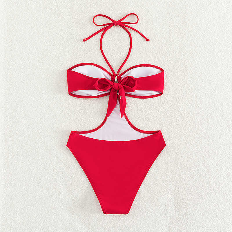 Swim Wear V Wire Monokini 2023 Cut Out One Piece Swimsuit Halter Red badkläder Kvinnor Baddräkt FA Simning Sommarstrandkläder Bodysuit AA230529