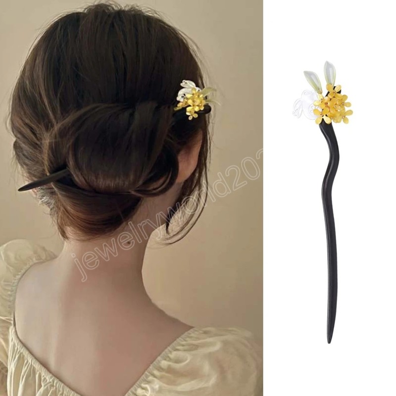 Hairpins Osmanthus Rabbit Sandalwood Women Girls Hair Sticks Chopstick Shaped Hair Clips Pins Retro Hair Jewelry Accessories