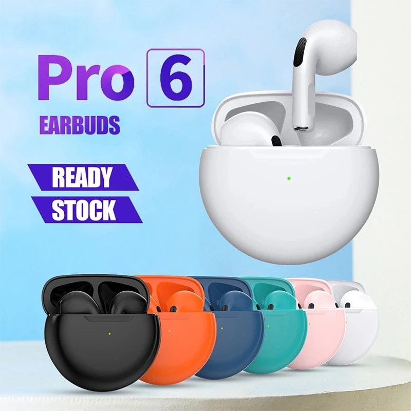 Air Pro 6 TWS trådlösa hörlurar med Mic Fone Bluetooth Earphones Sport Earbuds Pro6 J6 Headset för Apple iPhone Xiaomi Huawei