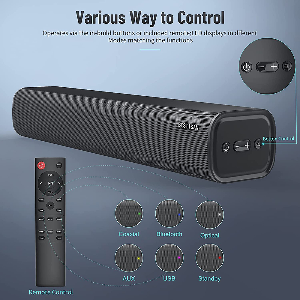 Nieuwe release 60W Soundbar hifi -luidspreker 2.0 Home Theatre Sound System Bluetooth -luidspreker Subwoofer Sound Bar USB Aux Coax voor tv -pc