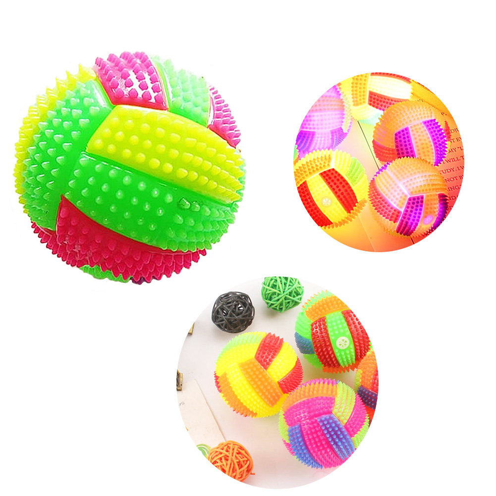 Spiky Massage Ball Dog Chew Bouncy Ball Soccer Ball Shaped with Flashing LED Light for Children Pet Toy