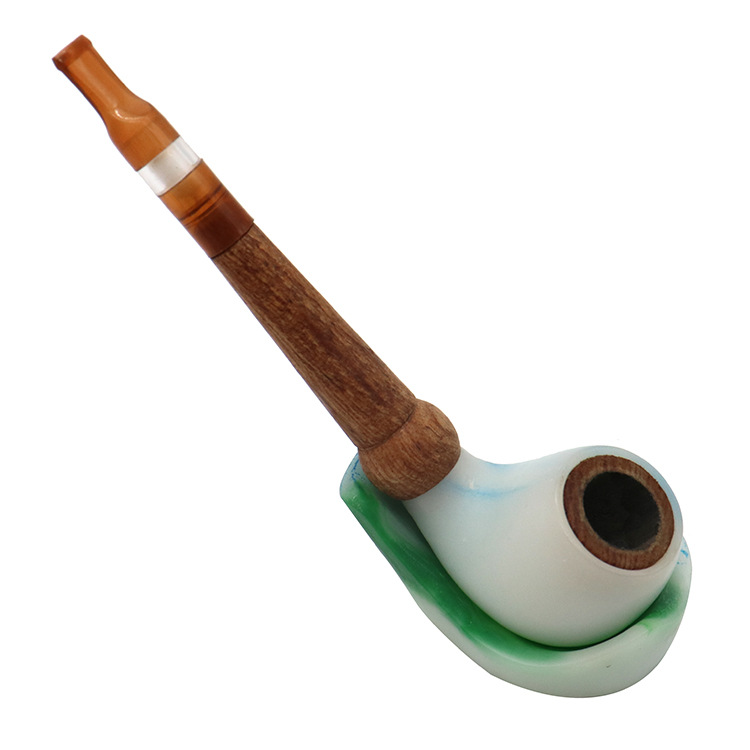 Smoking pipe New imitation jade wood splicing resin pipe with a length of 130mm, men's pipe and pipe accessories