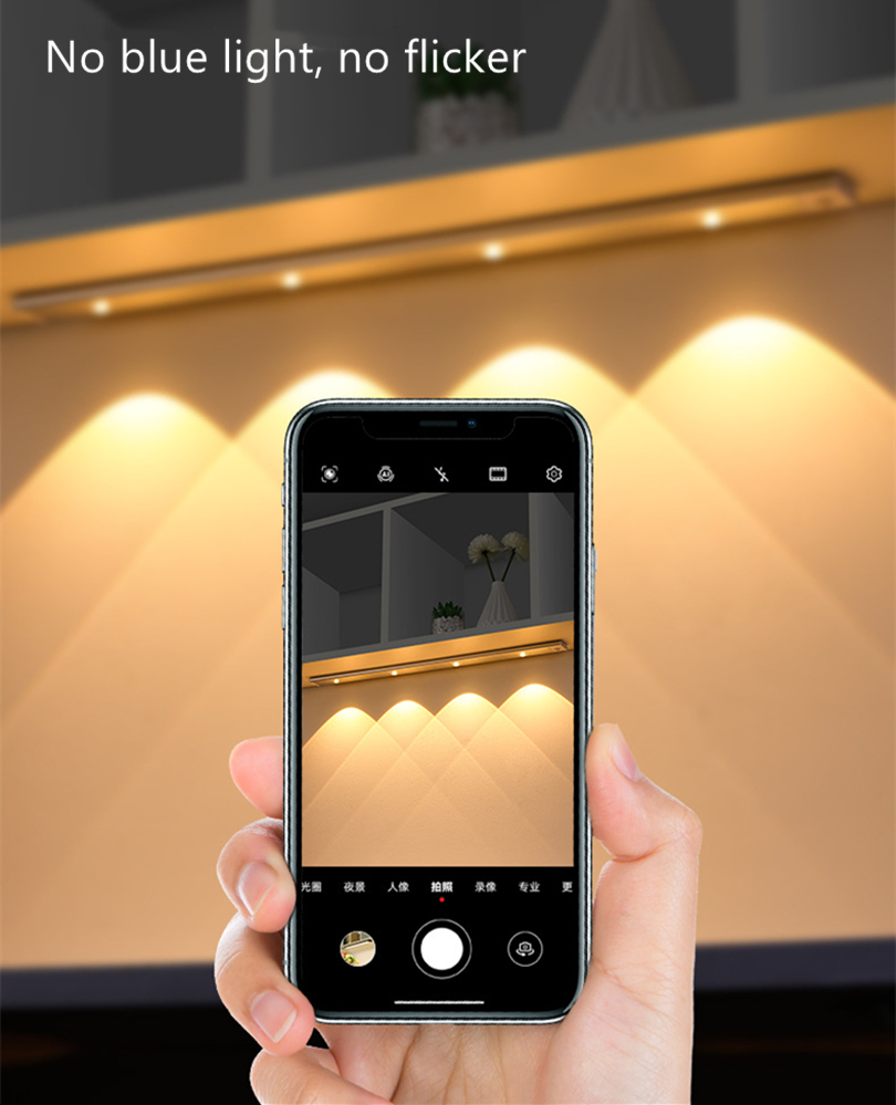 Под шкафом светодиодного датчика светодиода, супер тонкая полоса USB -заряжаемая, 3 световых режима, затемнение, ночной свет, для шкафа кухонного шкафа.