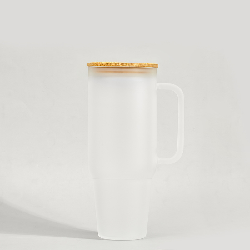 Tumbler de vidro de sublimação de 32 onças de 40 onças com maçaneta de bambu em branco Canecas de vidro transparente de bambo