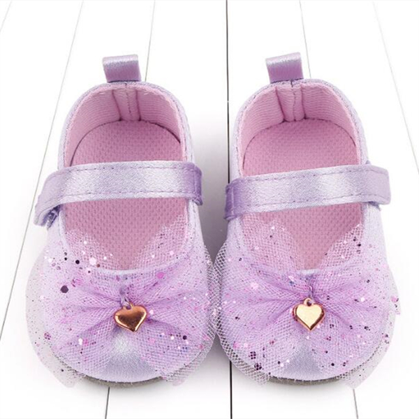 Baby Shoes Newborn Toddler Infant Baby Girls heart-shaped Bow-knot Shoes Soft Sole Anti-slip Baby First Walker For 0-18Months