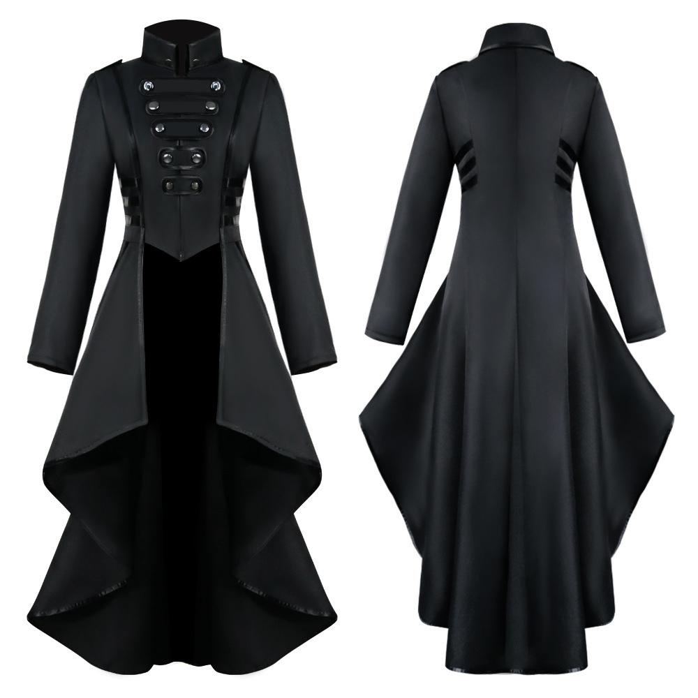 Trincheira sishion feminino traje vitoriano medieval smoking tailcoat gótico steampunk trench vd1984 bainha irregular vestido vintage outfit casaco