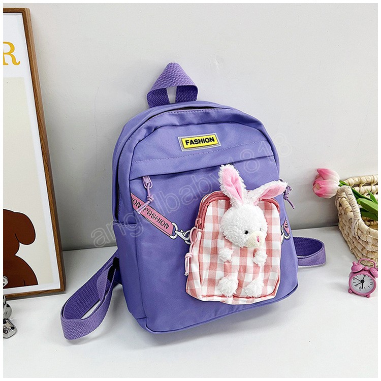 Mochila de dibujos animados para niños, mochila escolar de conejo de peluche para guardería, bolso de hombro para niños de Color contrastante, bolsa de libros portátil de gran capacidad