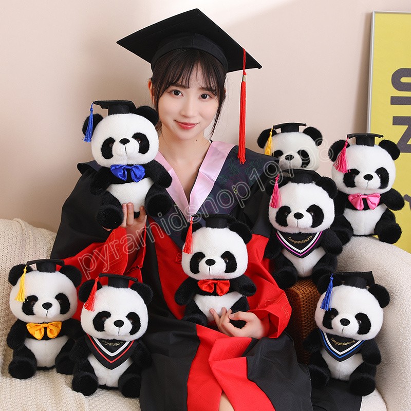 26cm Sevimli Doktor Panda Peluş Oyuncaklar Kawaii Panda Bears Doktora Hat Bebek Dolgulu Doldurulmuş Hayvan Oyuncak Çocuk Mezuniyet Hediyesi