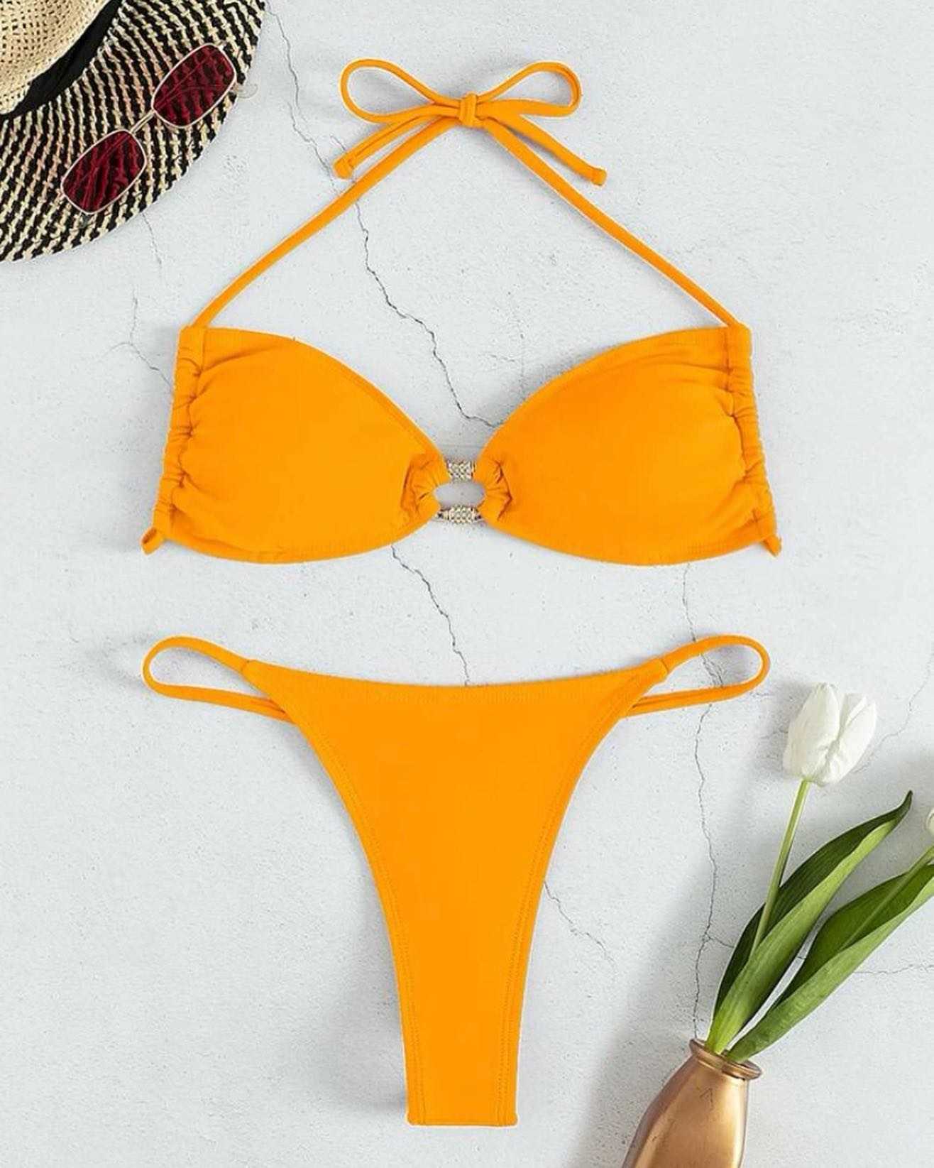 Swim Wear Ring Linked Halter Bikini 2023 Women Thong Swimwear Fa Sexy Swimsuit Brazilian Beachwear Bathers Bathing Swimming Swim Suit AA230529