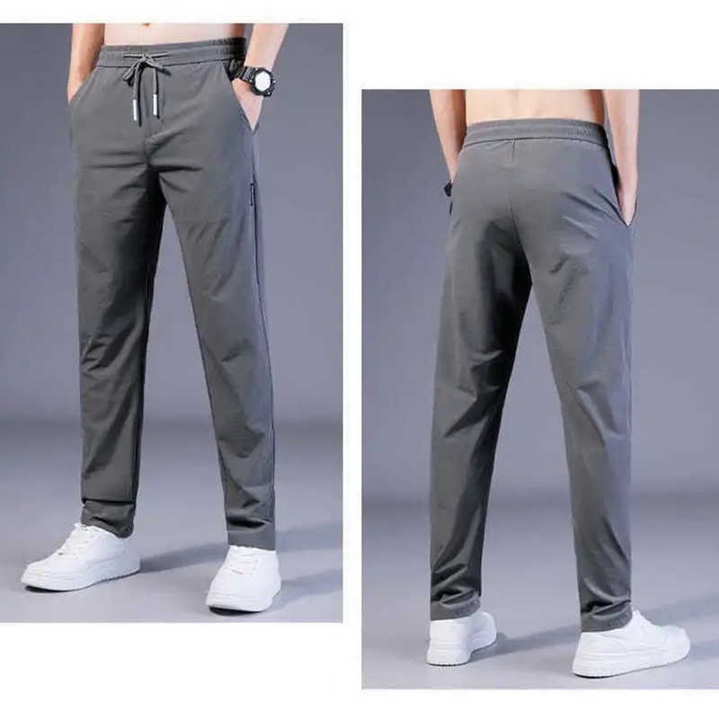 2023 Ice Silk Men's Trousers Summer Quick Drying Gym Pants Thin Solid Fashion Pockets Casual Straight Pantalon good P230529