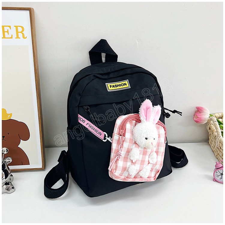 Mochila de dibujos animados para niños, mochila escolar de conejo de peluche para guardería, bolso de hombro para niños de Color contrastante, bolsa de libros portátil de gran capacidad