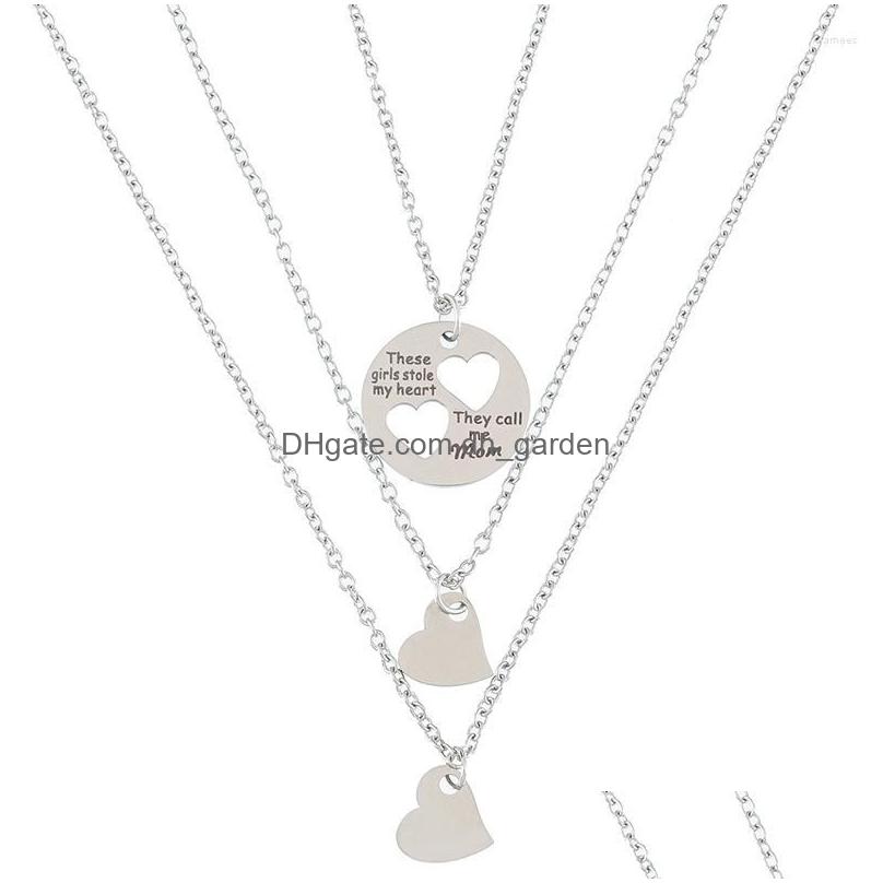 pendant necklaces tulx 3pcs stainless steel love heart necklace mother daughter for women girl family mom jewelry